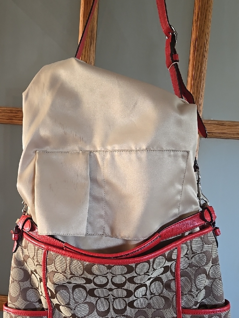 Coach F30341 Park Colorblock Leather Hobo Crossbody Bag Purse Red Orange Tan - Picture 9 of 15
